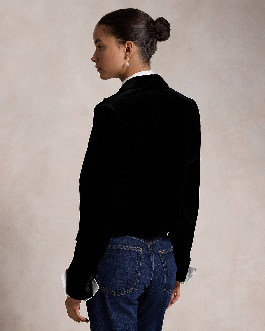 Ralph Lauren Silk-Lapel Velvet Cropped Blazer