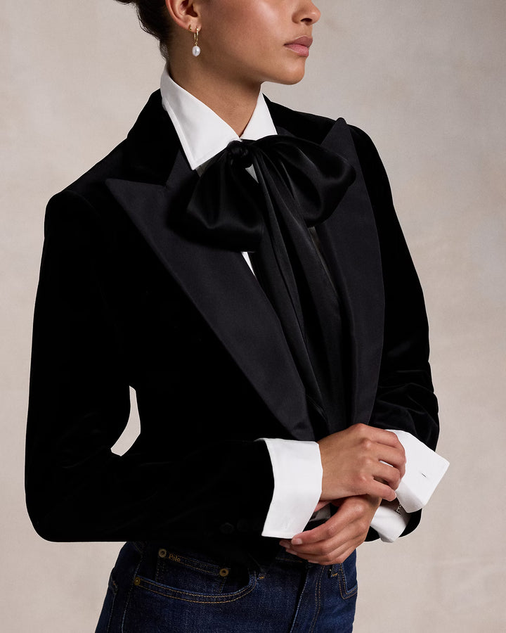 Ralph Lauren Silk-Lapel Velvet Cropped Blazer