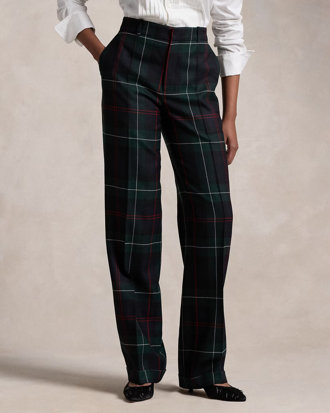 Ralph Lauren Plaid Wool Relaxed Straight Pant