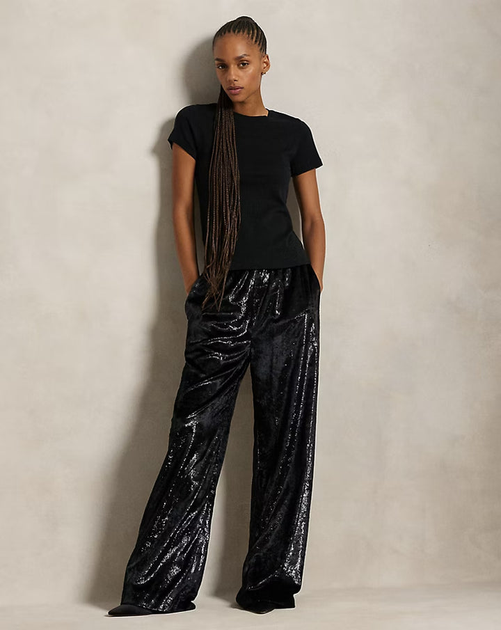 Ralph Lauren Metallic Velvet Wide-Leg Pant