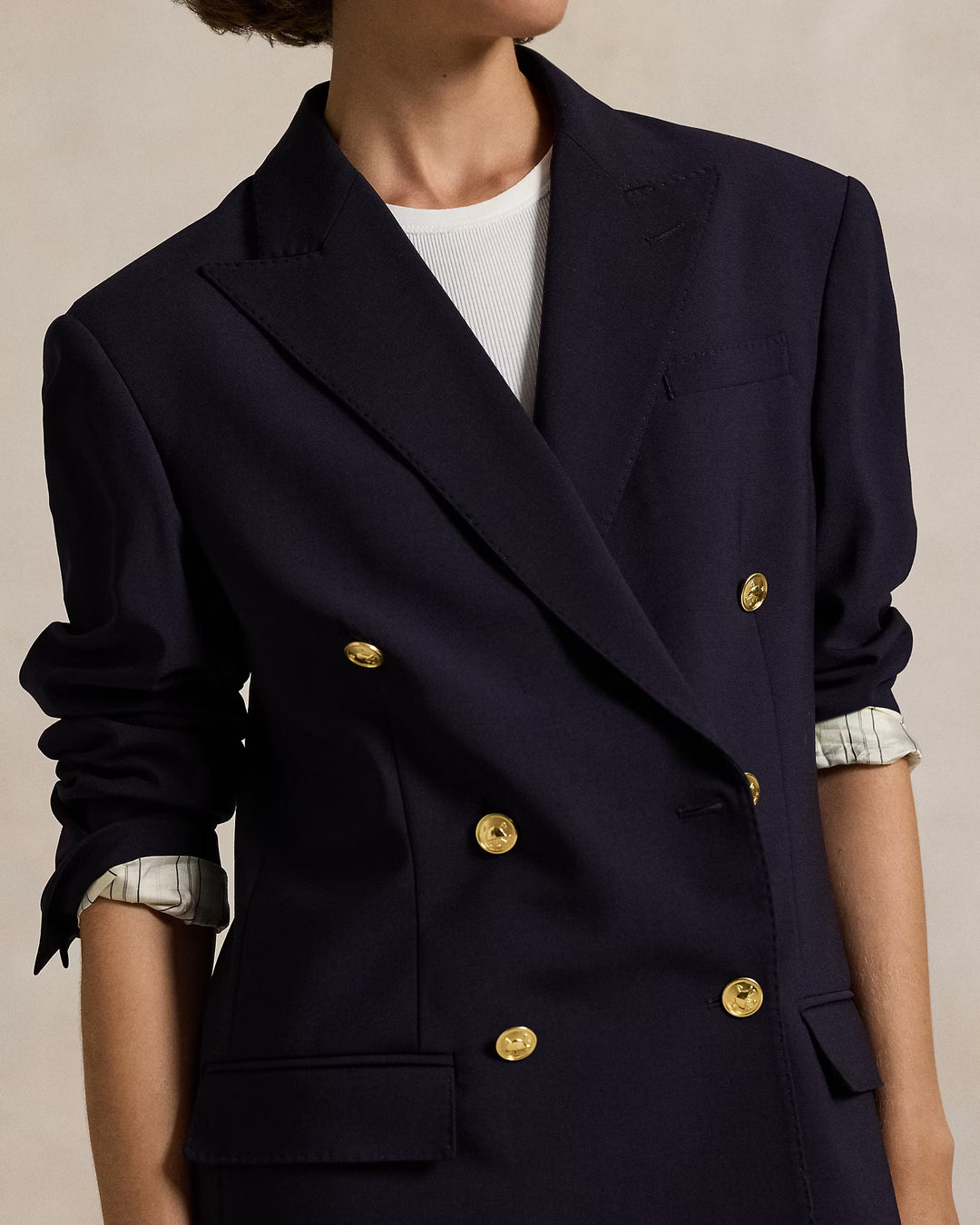 Ralph Lauren Double-Breasted Stretch Wool Blazer