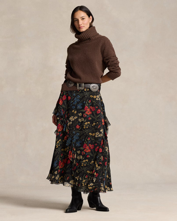 Ralph Lauren Floral Ruffle-Trim Georgette Wrap Skirt