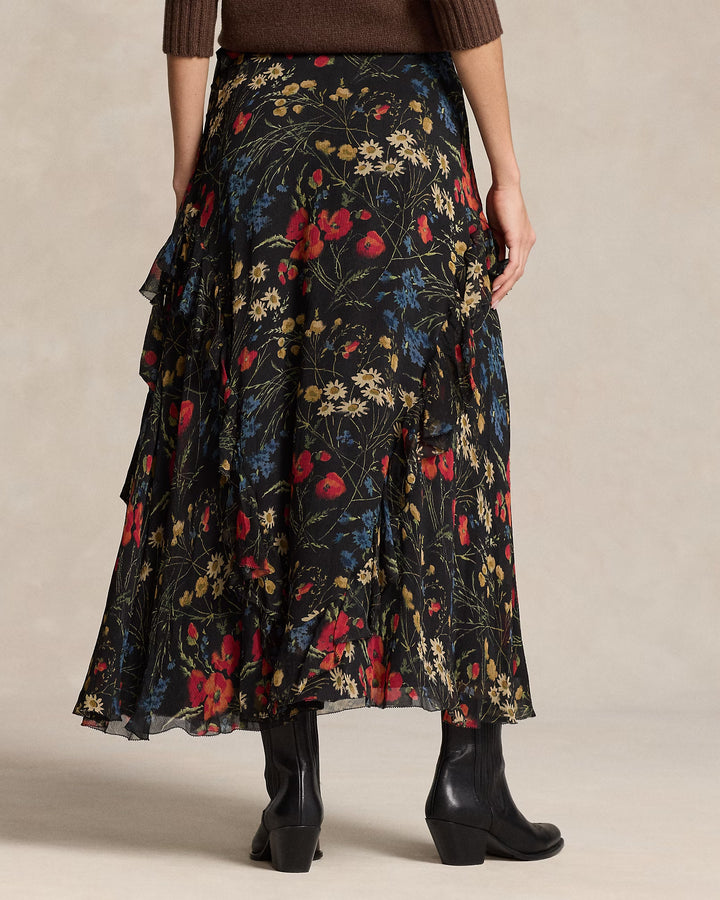 Ralph Lauren Floral Ruffle-Trim Georgette Wrap Skirt