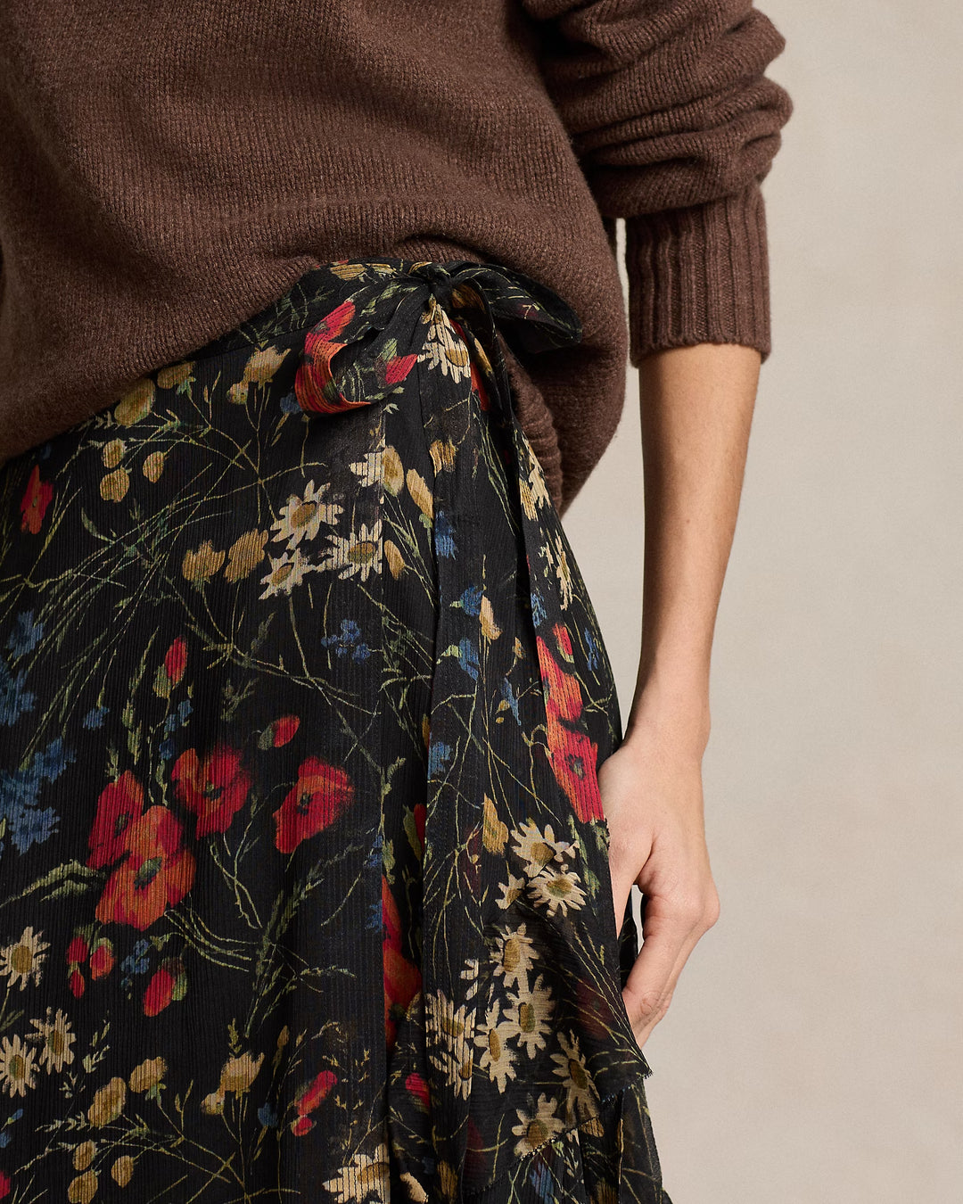 Ralph Lauren Floral Ruffle-Trim Georgette Wrap Skirt