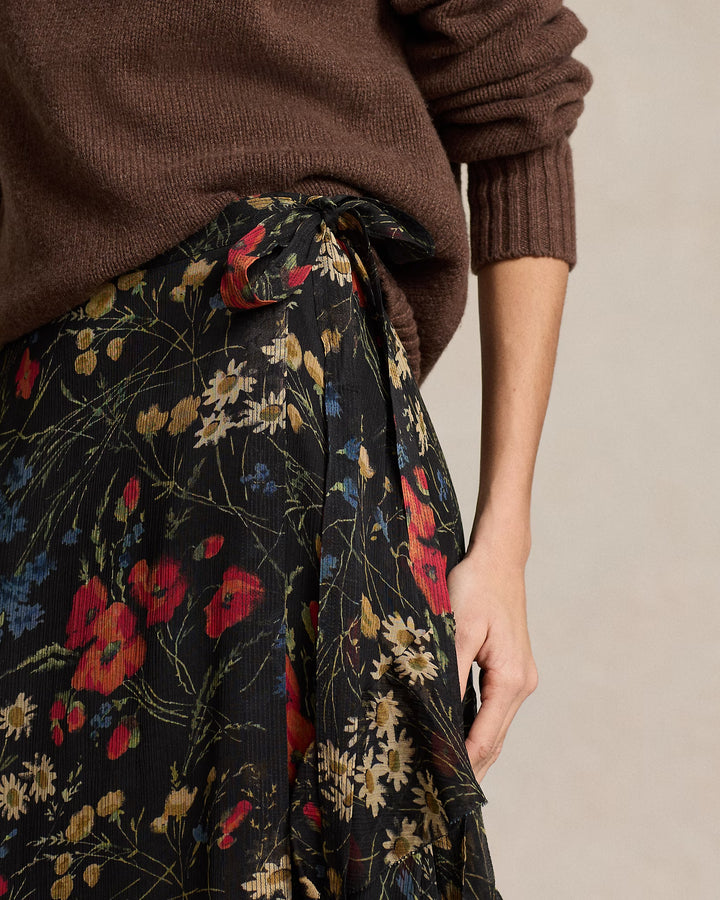 Ralph Lauren Floral Ruffle-Trim Georgette Wrap Skirt