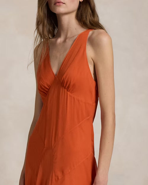 Ralph Lauren Crinkled Silk V-Neck Dress