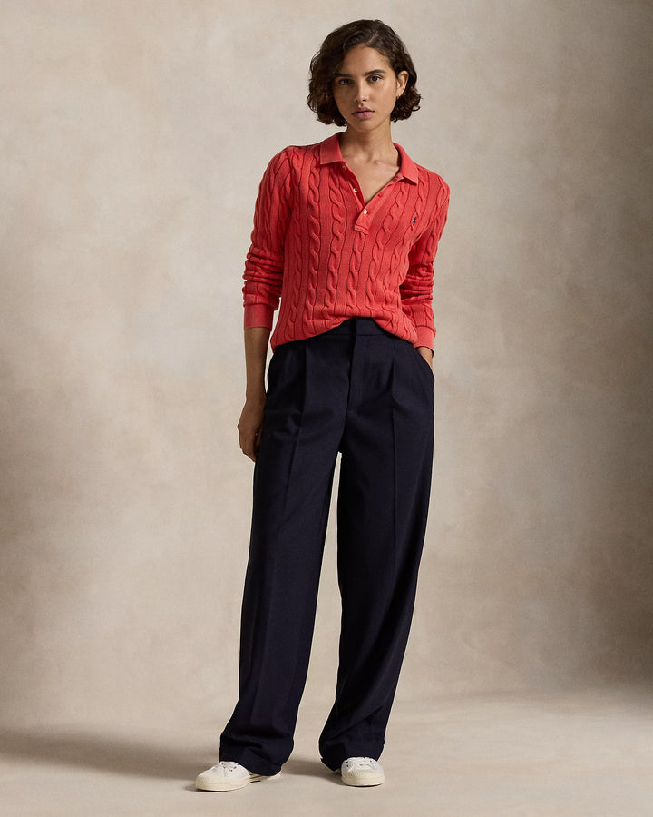 Ralph Lauren Cable-Knit Cotton Long-Sleeve Polo Shirt