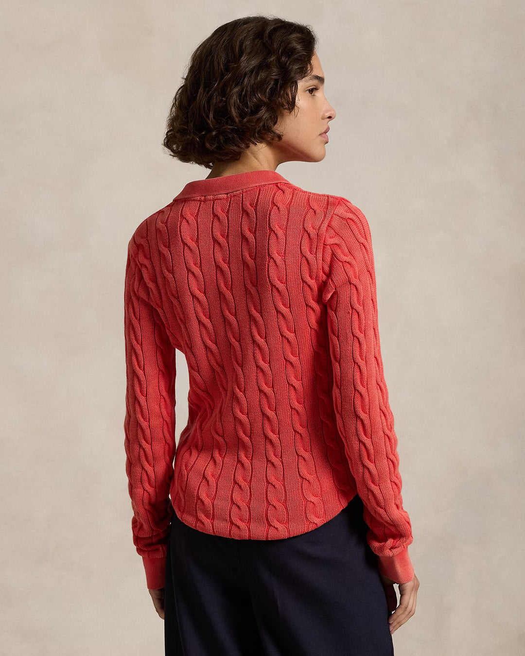 Ralph Lauren Cable-Knit Cotton Long-Sleeve Polo Shirt