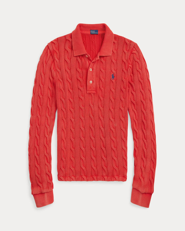 Ralph Lauren Cable-Knit Cotton Long-Sleeve Polo Shirt