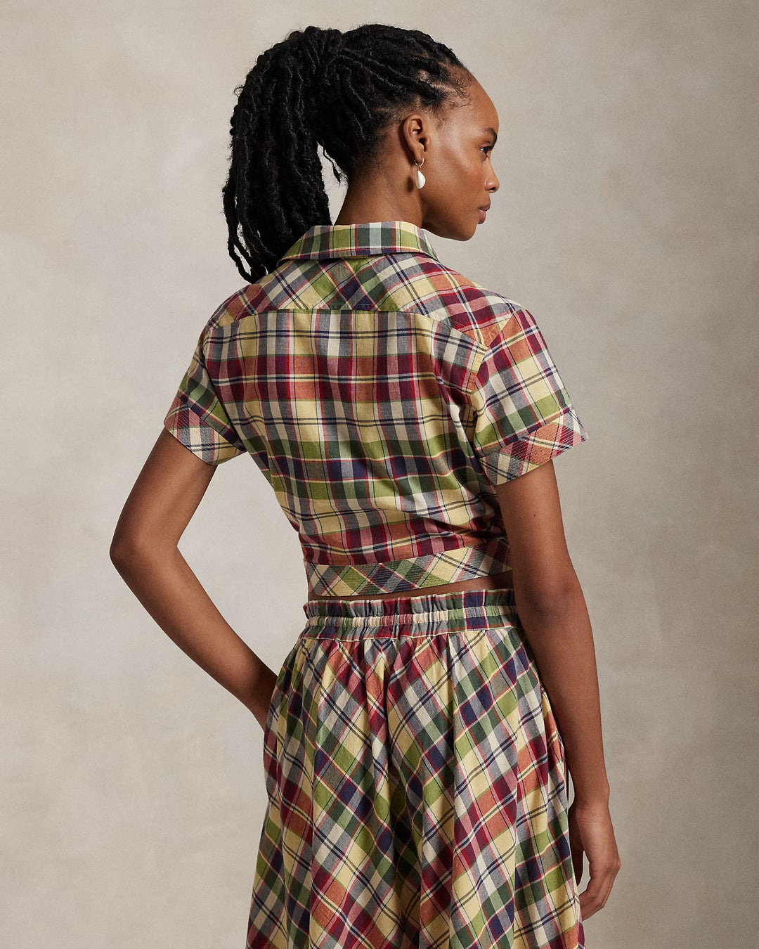 Ralph Lauren Cropped Plaid Cotton Tie-Front Top Save your Wishlist