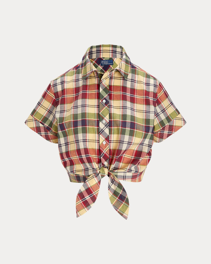 Ralph Lauren Cropped Plaid Cotton Tie-Front Top Save your Wishlist