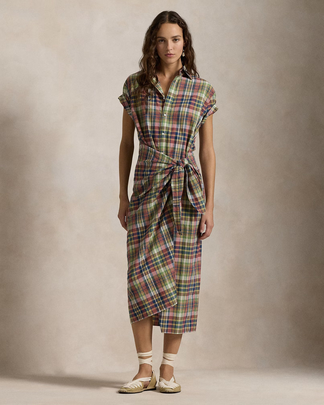 Ralph Lauren Plaid Cotton Faux-Wrap Shirtdress