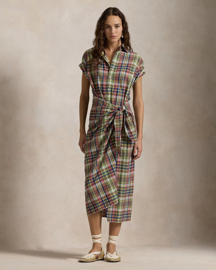 Ralph Lauren Plaid Cotton Faux-Wrap Shirtdress