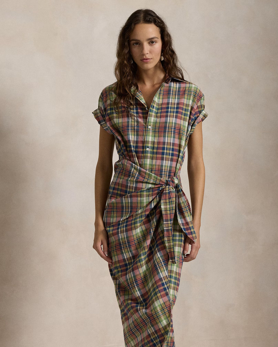 Ralph Lauren Plaid Cotton Faux-Wrap Shirtdress