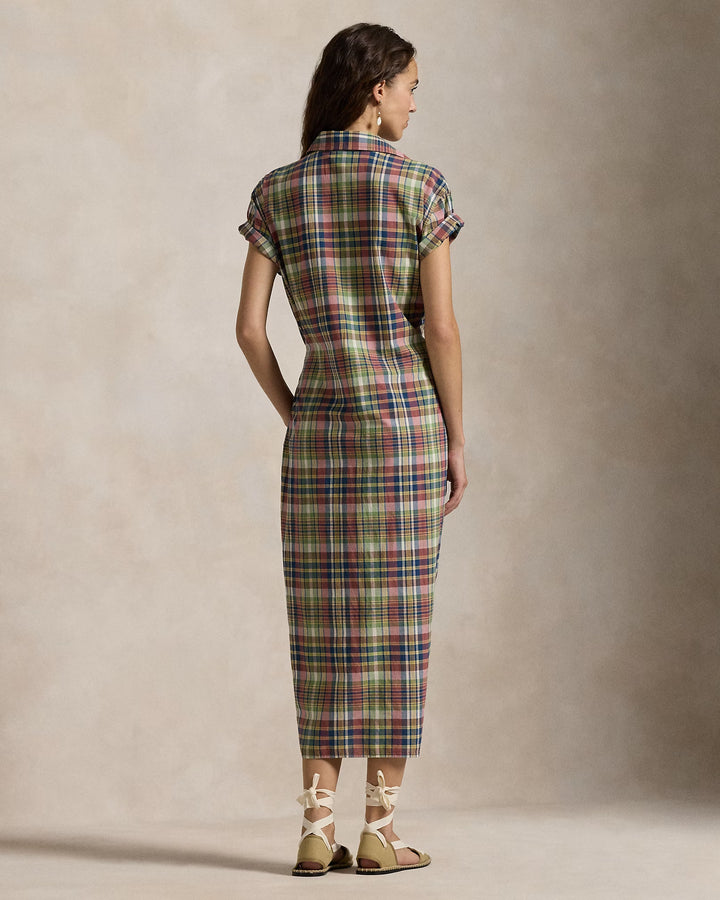 Ralph Lauren Plaid Cotton Faux-Wrap Shirtdress
