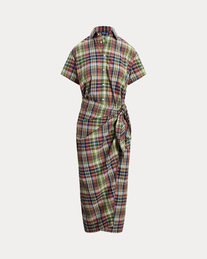 Ralph Lauren Plaid Cotton Faux-Wrap Shirtdress