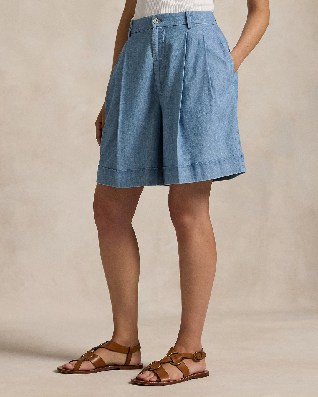 Ralph Lauren Pleated Cotton Chambray Short