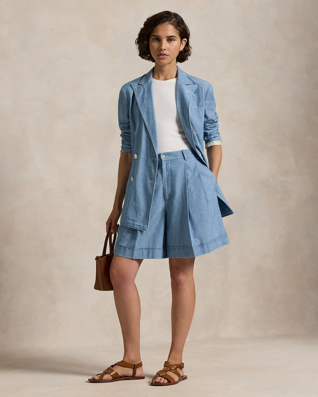 Ralph Lauren Pleated Cotton Chambray Short