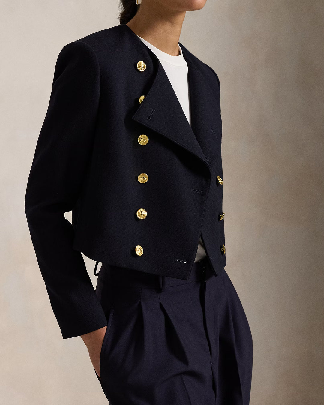 Ralph Lauren Wool Crepe Cropped Jacket