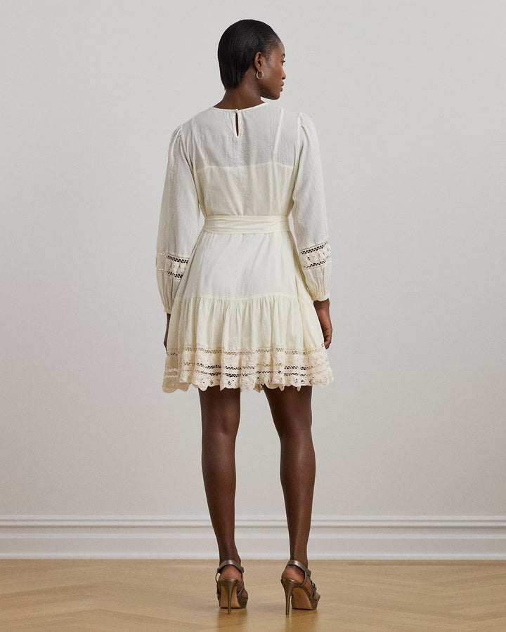 Ralph Lauren Lace-Trim Belted Cotton Voile Dress