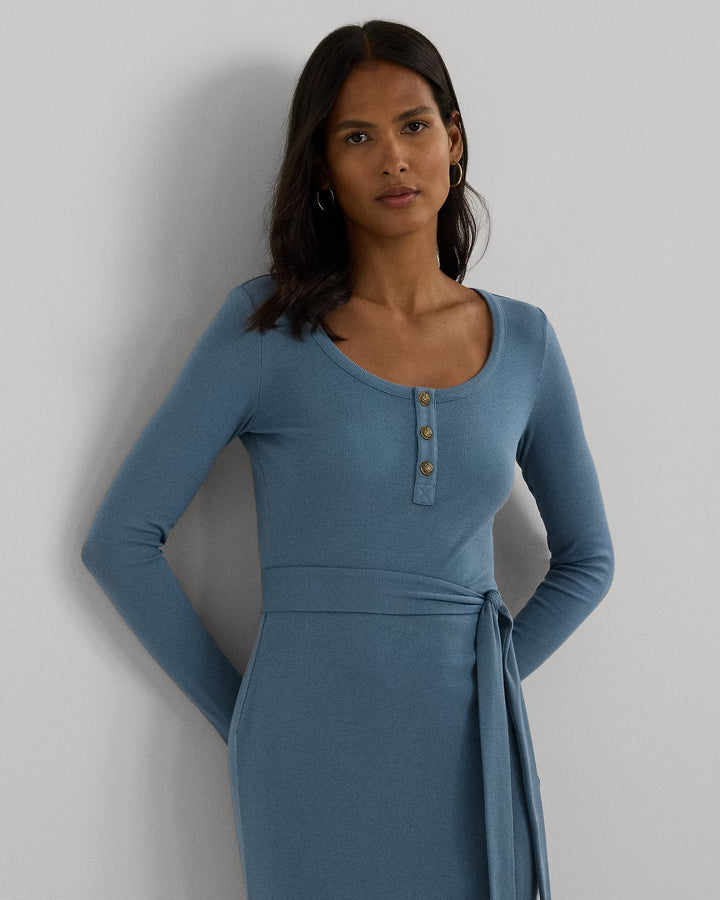 Ralph Lauren Belted Rib-Knit Henley Dress