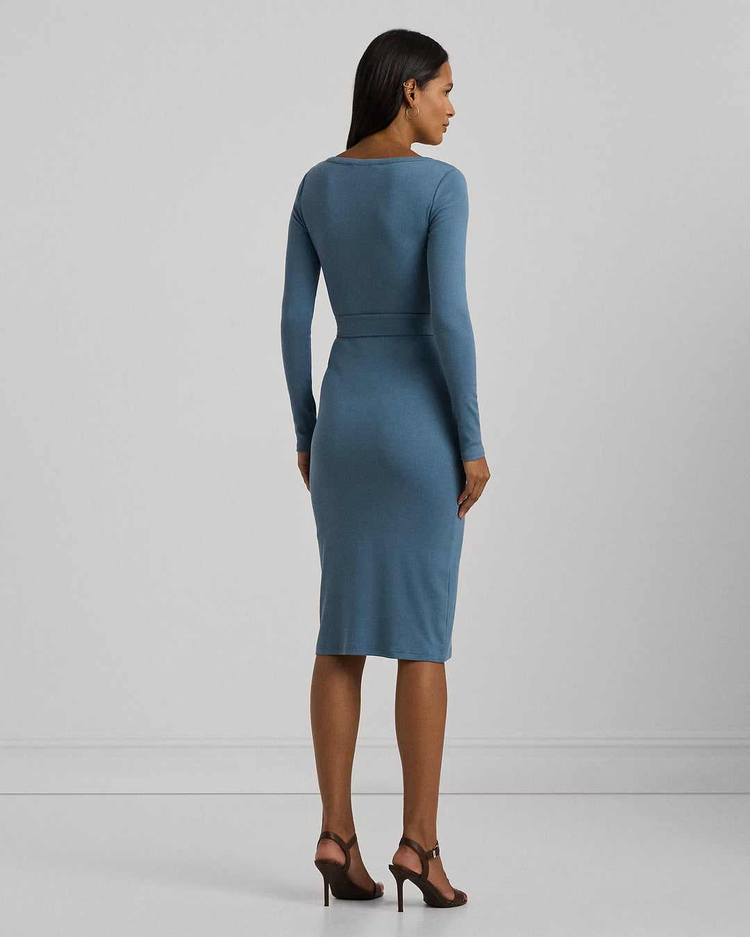 Ralph Lauren Belted Rib-Knit Henley Dress