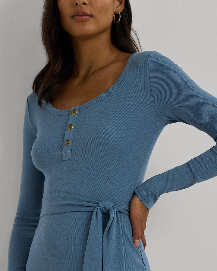 Ralph Lauren Belted Rib-Knit Henley Dress