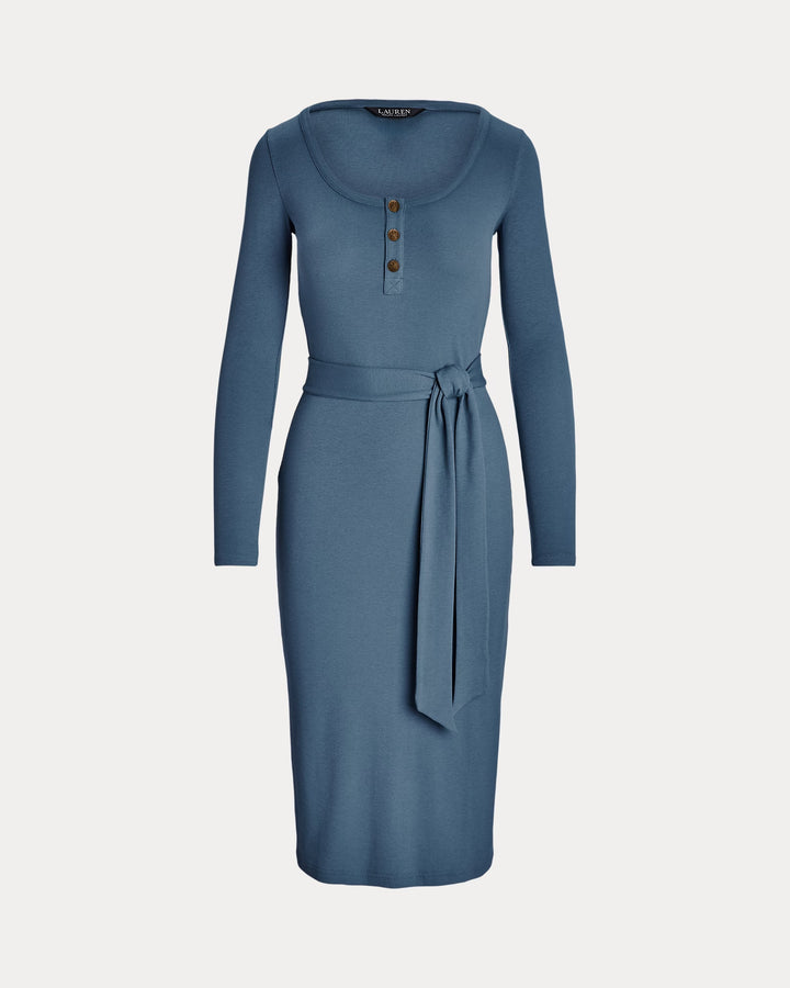 Ralph Lauren Belted Rib-Knit Henley Dress
