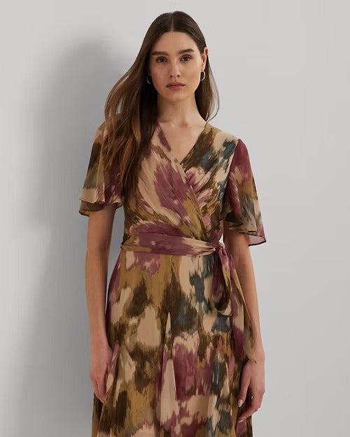 Ralph Lauren Floral Crinkle Georgette Surplice Dress