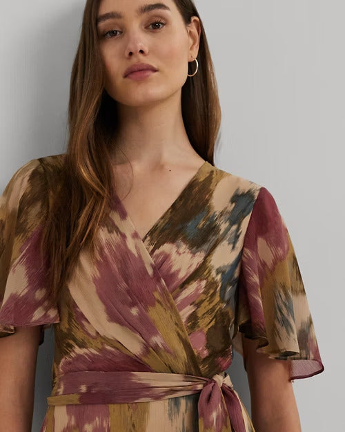 Ralph Lauren Floral Crinkle Georgette Surplice Dress