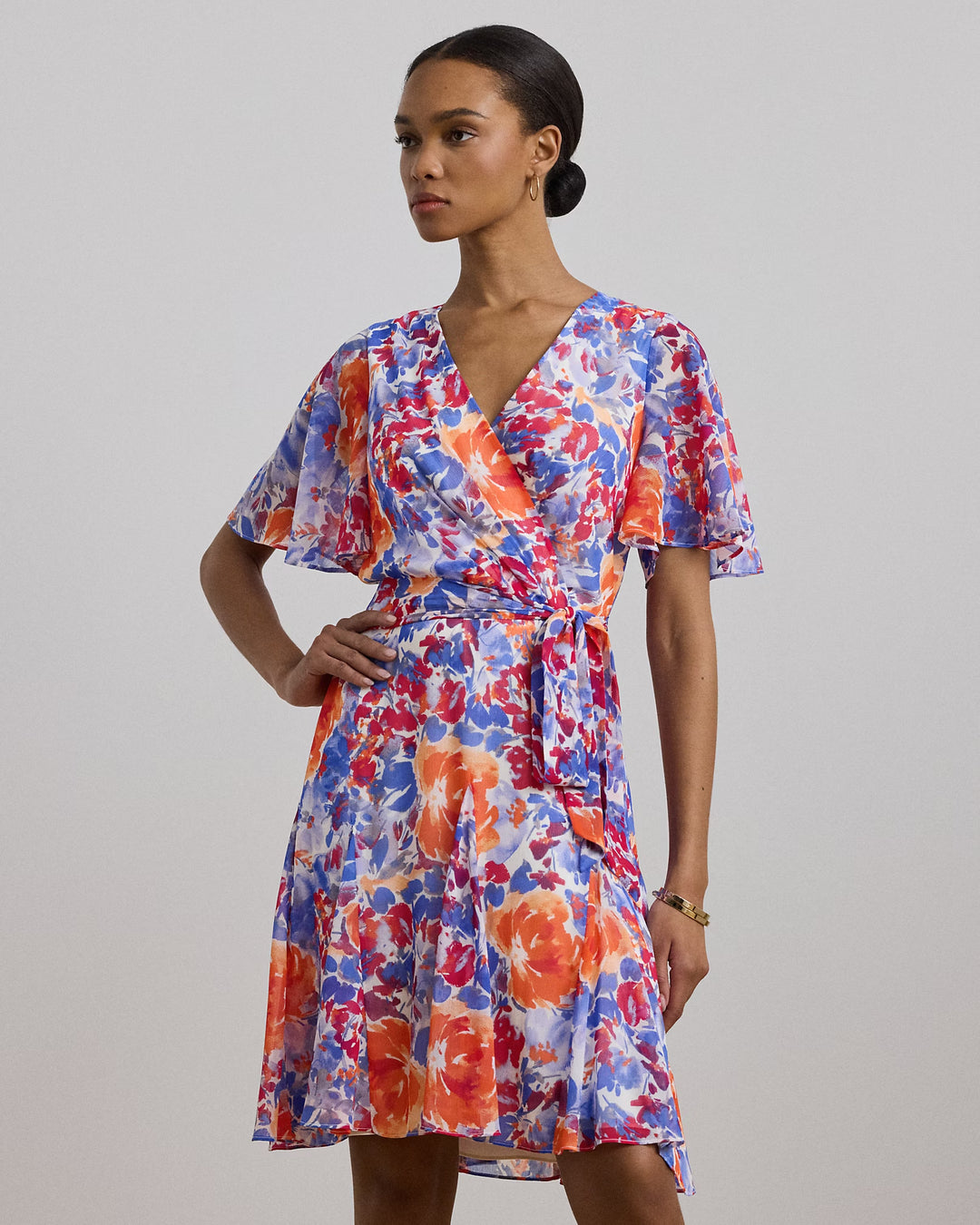 Ralph Lauren Floral Crinkle Georgette Surplice Dress