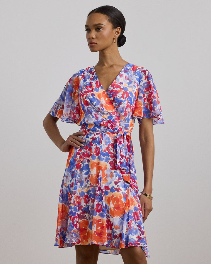 Ralph Lauren Floral Crinkle Georgette Surplice Dress
