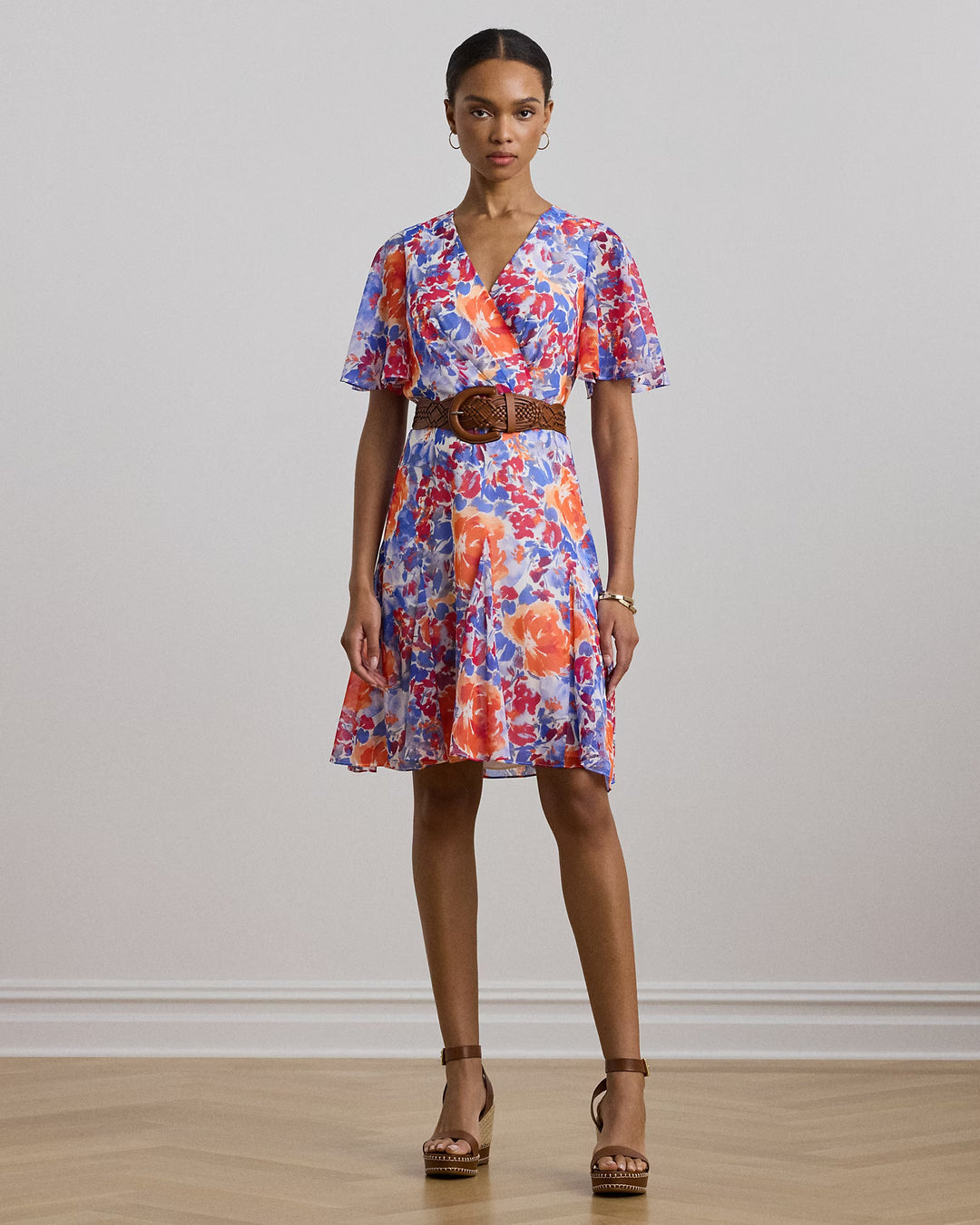 Ralph Lauren Floral Crinkle Georgette Surplice Dress