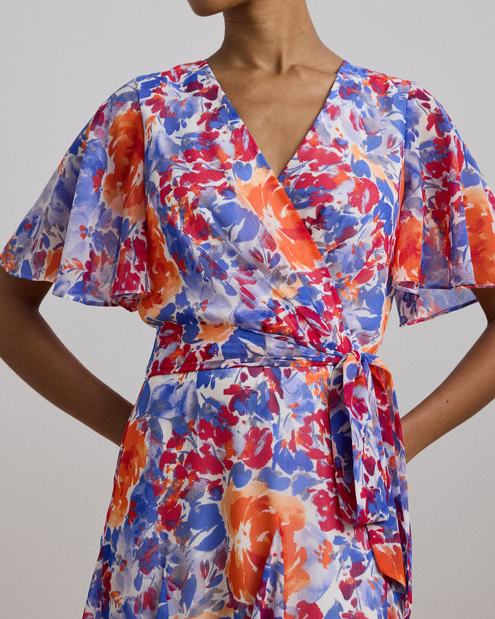 Ralph Lauren Floral Crinkle Georgette Surplice Dress