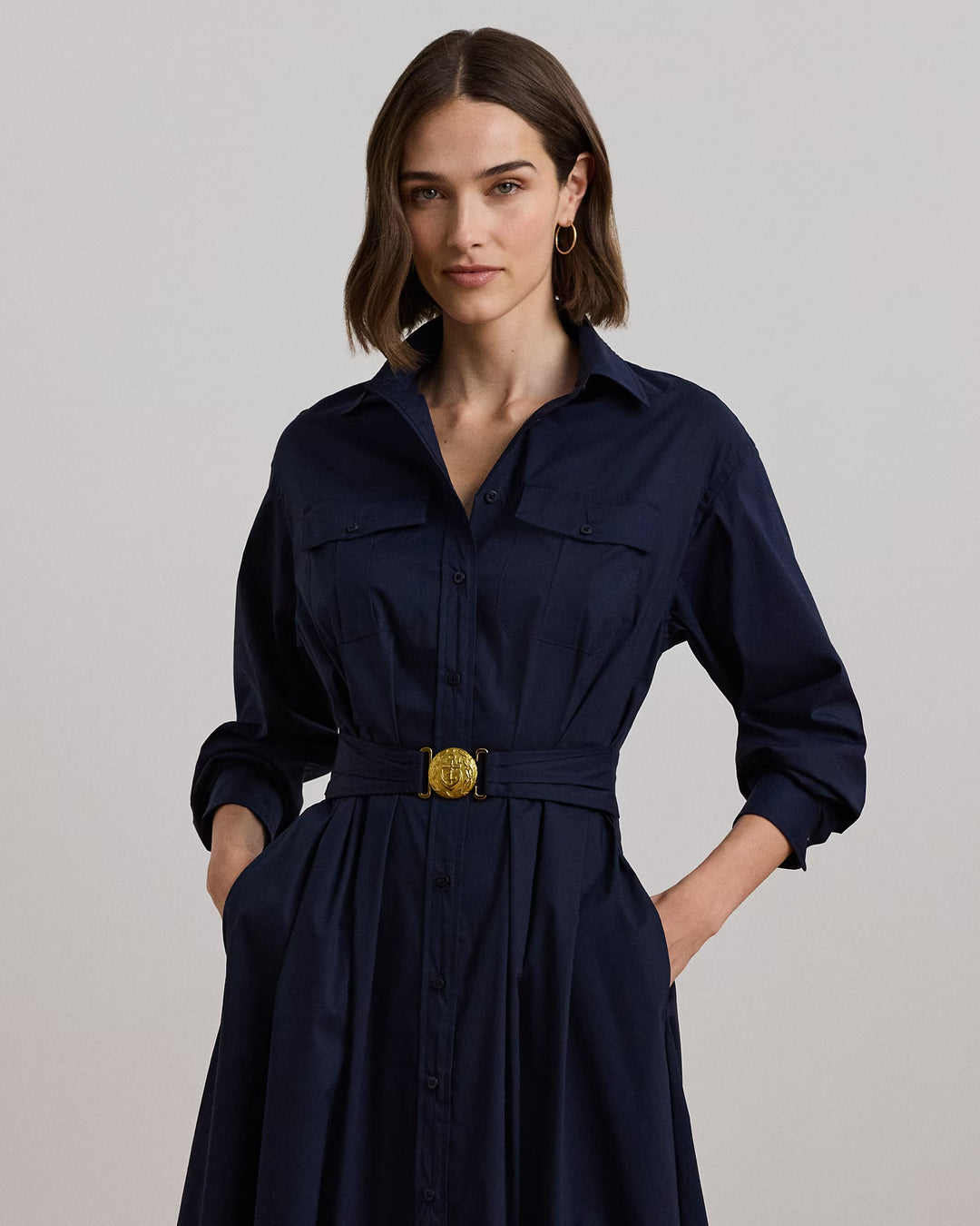 Ralph Lauren Belted Cotton-Blend Midi Shirtdress
