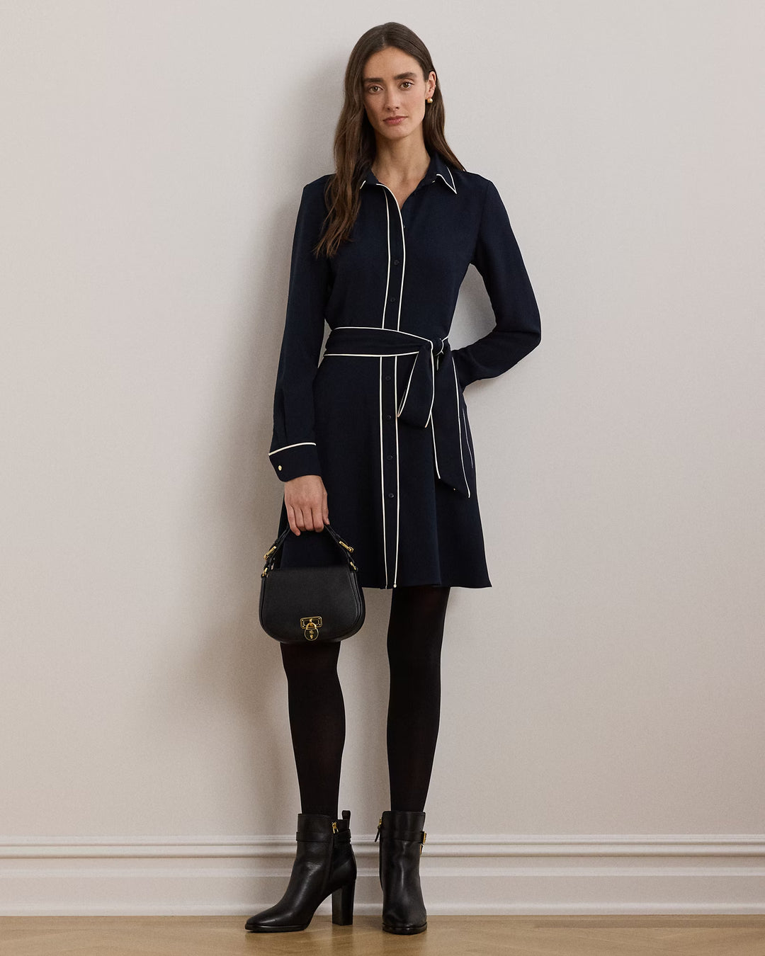 Ralph Lauren Two-Tone Belted Georgette Shirtdress