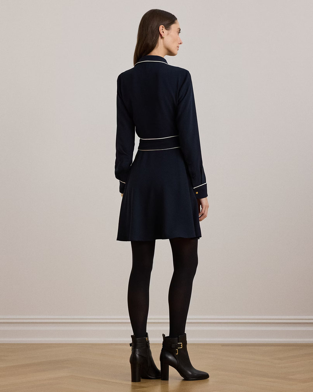Ralph Lauren Two-Tone Belted Georgette Shirtdress