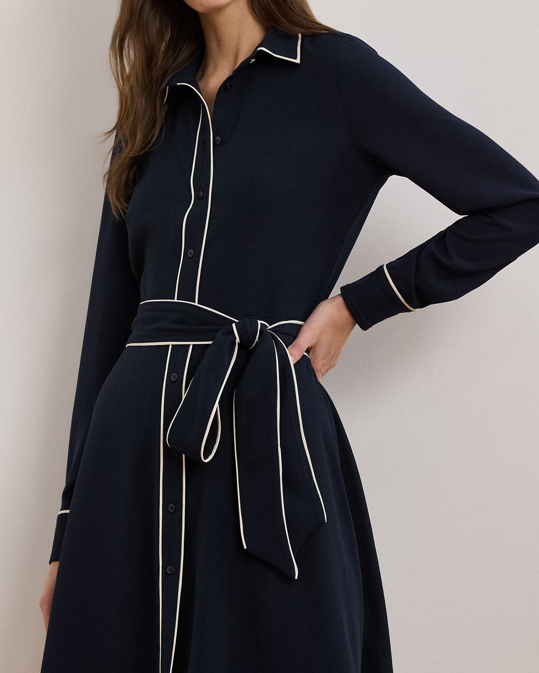 Ralph Lauren Two-Tone Belted Georgette Shirtdress