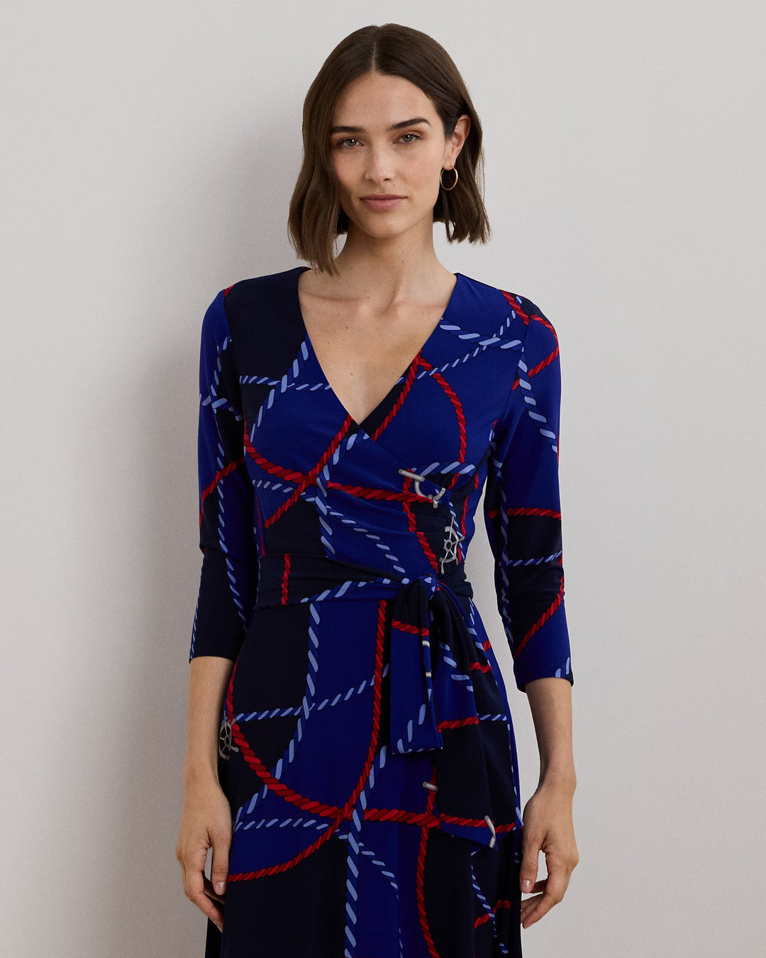 Ralph Lauren Rope-Print Surplice Stretch Jersey Dress