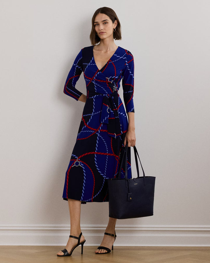 Ralph Lauren Rope-Print Surplice Stretch Jersey Dress