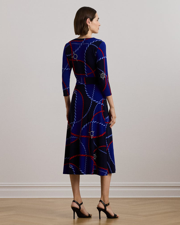 Ralph Lauren Rope-Print Surplice Stretch Jersey Dress