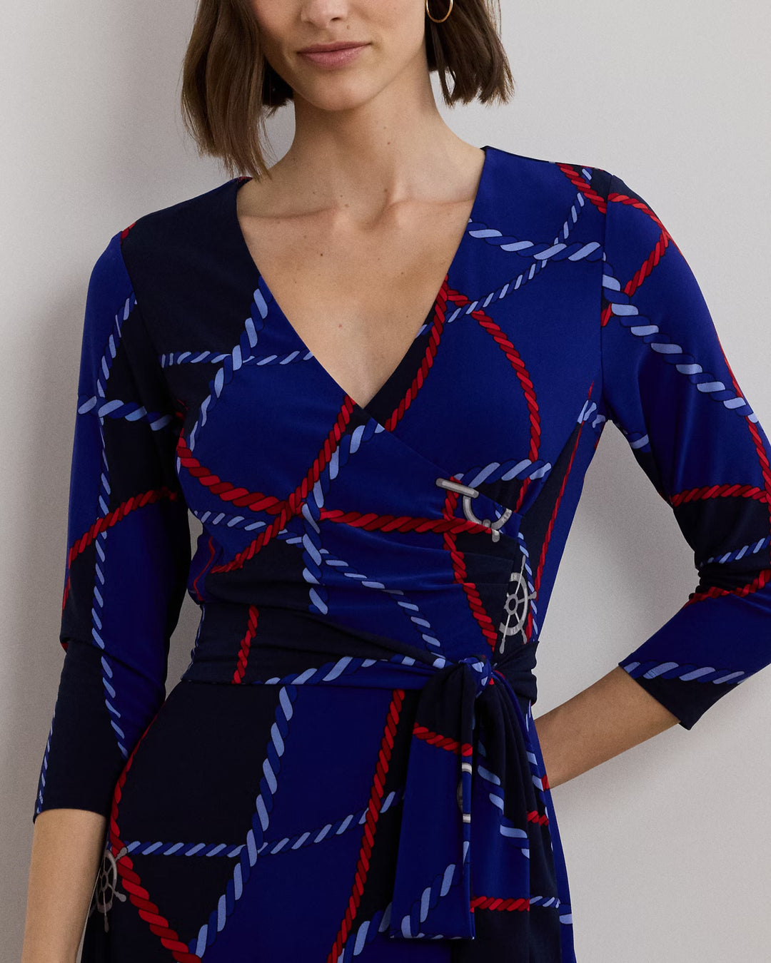 Ralph Lauren Rope-Print Surplice Stretch Jersey Dress