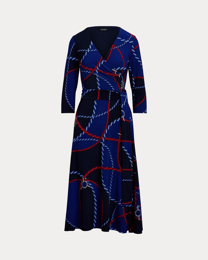 Ralph Lauren Rope-Print Surplice Stretch Jersey Dress