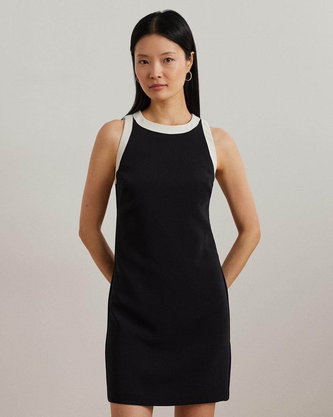 Ralph Lauren Two-Tone Crepe Sleeveless Shift Dress