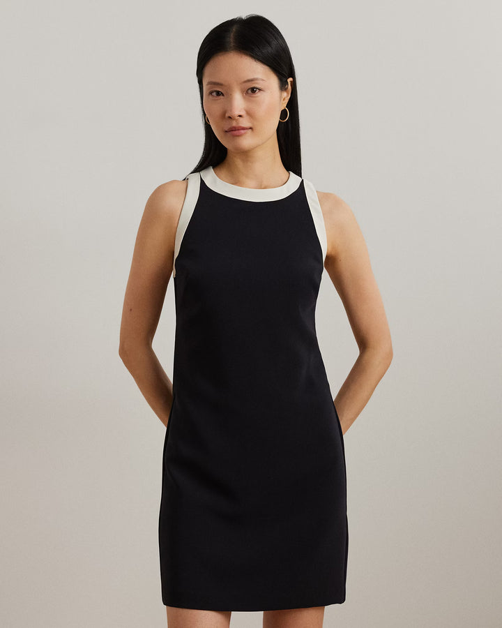 Ralph Lauren Two-Tone Crepe Sleeveless Shift Dress