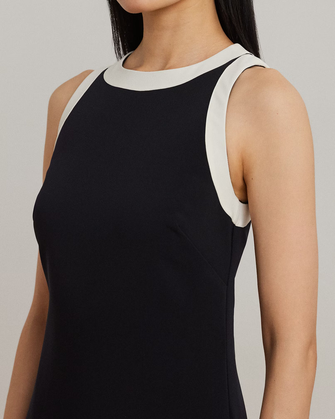 Ralph Lauren Two-Tone Crepe Sleeveless Shift Dress