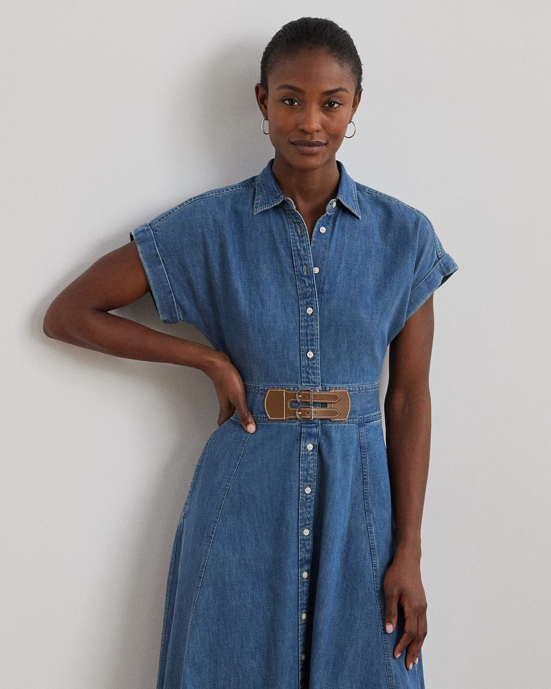 Ralph Lauren Buckle-Trim Denim Shirtdress