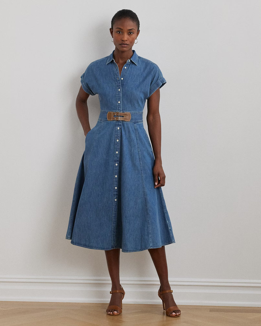 Ralph Lauren Buckle-Trim Denim Shirtdress