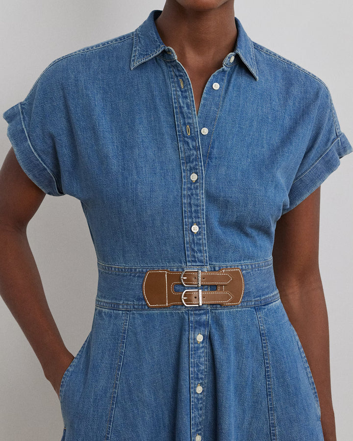 Ralph Lauren Buckle-Trim Denim Shirtdress