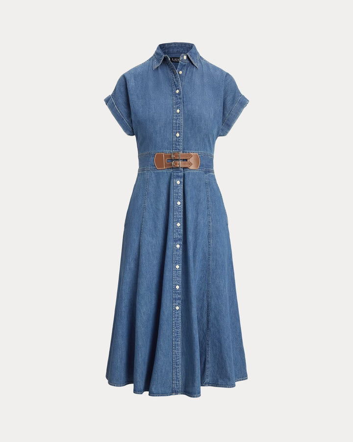 Ralph Lauren Buckle-Trim Denim Shirtdress